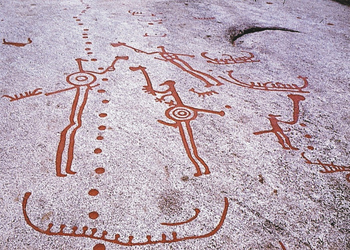 Bronzezeitliche Felsbilder Vitlyke (zur Verdeutlichung rot ausgemalt) 
